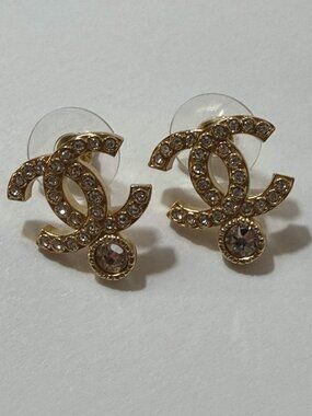 Chanel Gold Crystal CC Earrings
